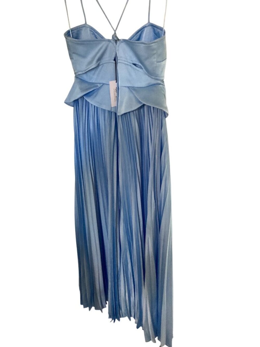 Showpo Shay Maxi Dress Blue Satin Cut Out Top & Pleated Skirt  NWT Size 10 - Picture 4 of 9